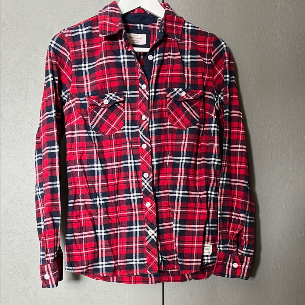 Red Plaid Button-Up Shirt
